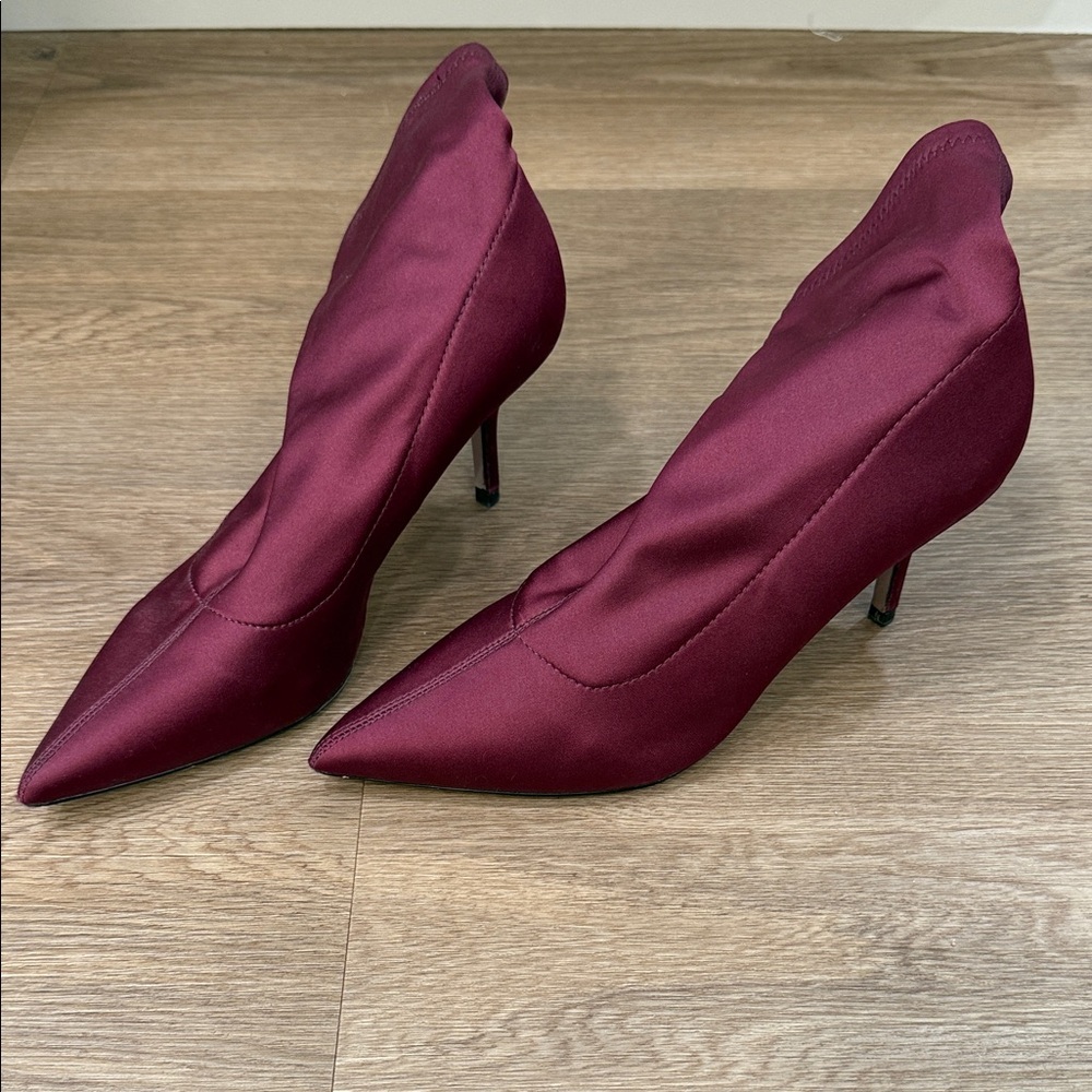 Zara Burgundy sock Satin Heels